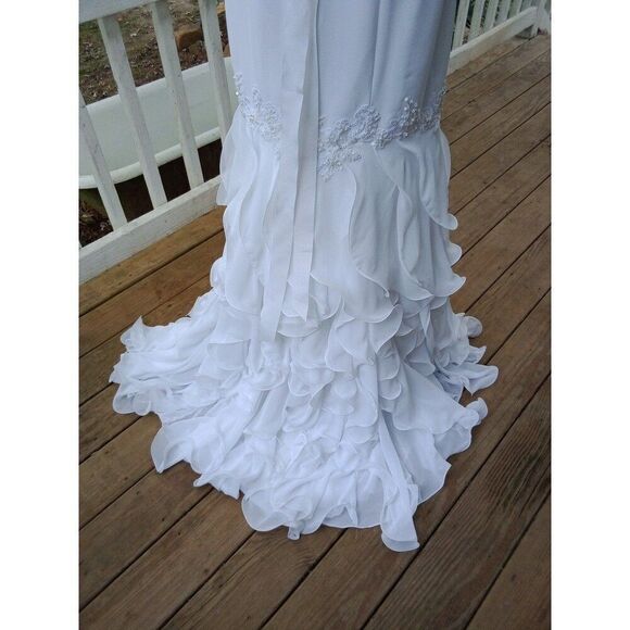 Sz 6 Wedding Dress Gown Eden Bridal #1400 Waterfall Chiffon Ruffled Fit & Flare - Picture 6 of 11